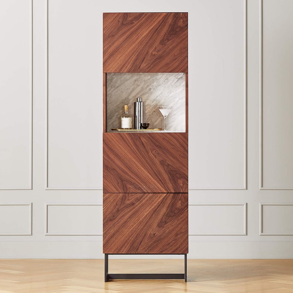 Suspend White Marble and Wood Bar Cabinet Tall