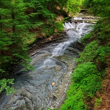 long exposure of bridal veil falls in cuyahoga valley national park, ohio, in summer