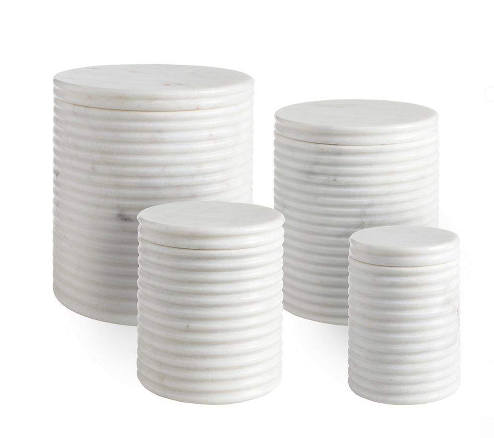 White Ribbed Marble Canisters